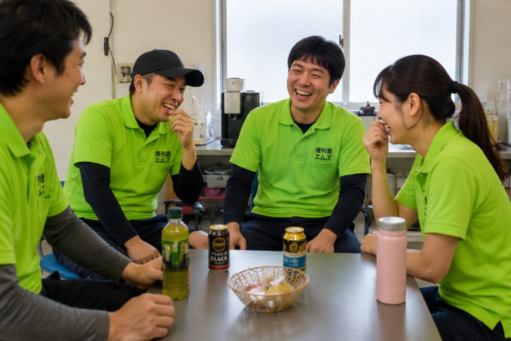 休憩室で談笑するスタッフ