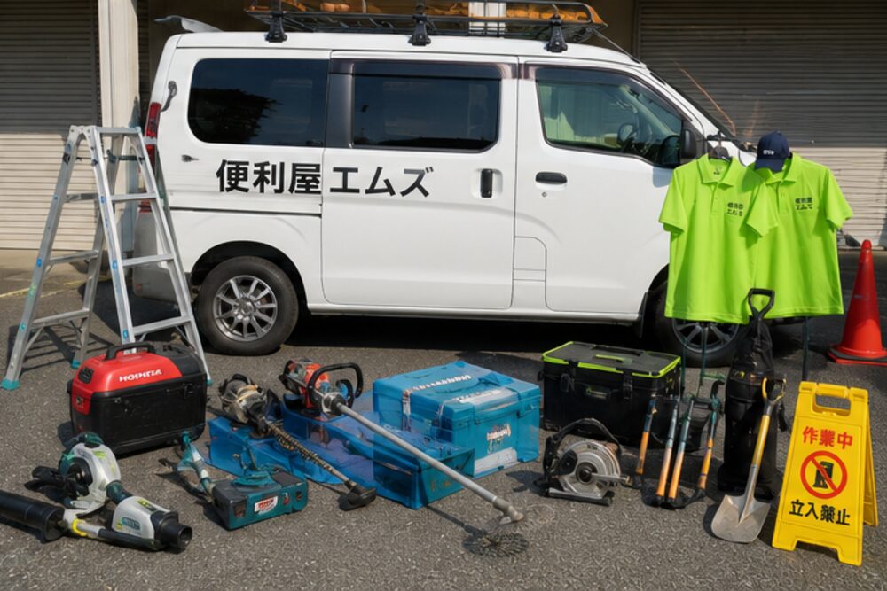 社用車と作業道具一式